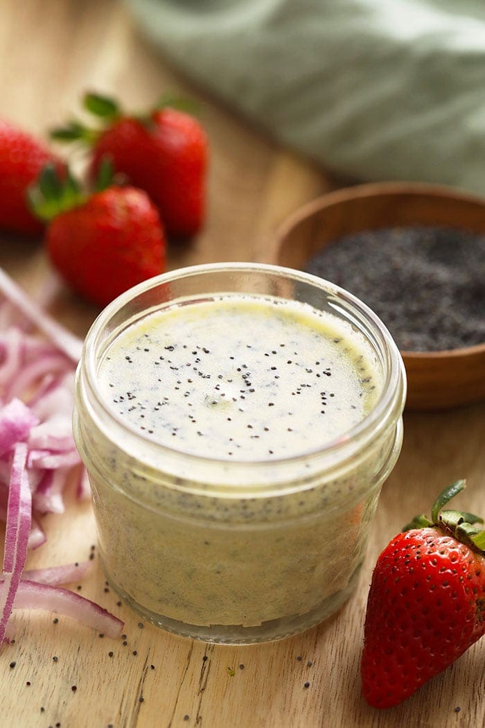 Poppyseed dressing in a jar. 