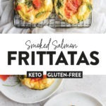 Breakfast frittatas with smoked salmon cooling on a rack.