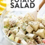 Vegan potato salad in a bowl.