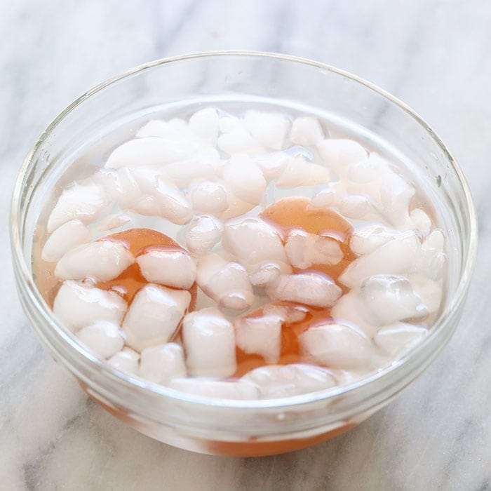 Hard boiled eggs in an ice bath