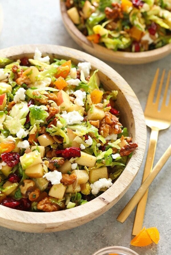 shaved brussels sprout salad in a bowl