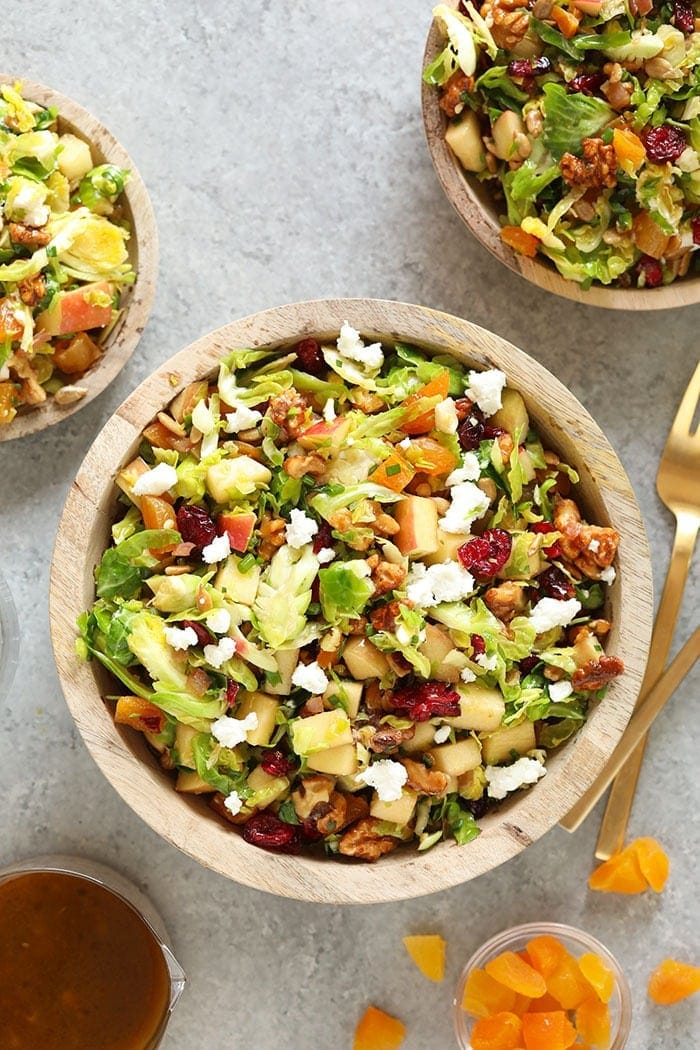 shaved brussels sprout salad in a bowl