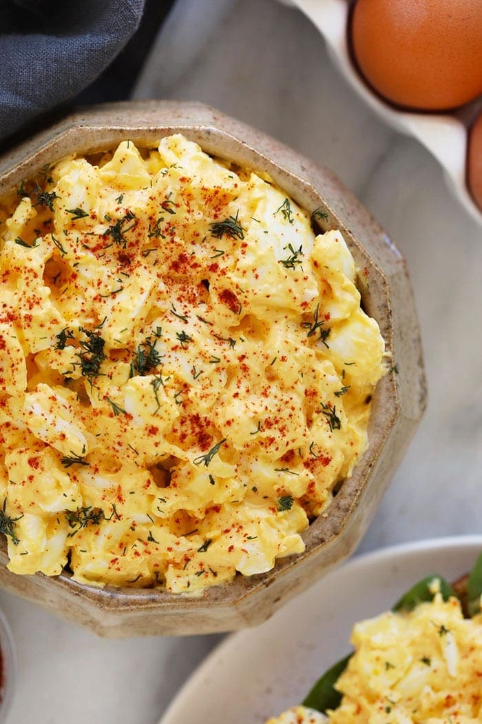 Healthy egg salad in a bowl.