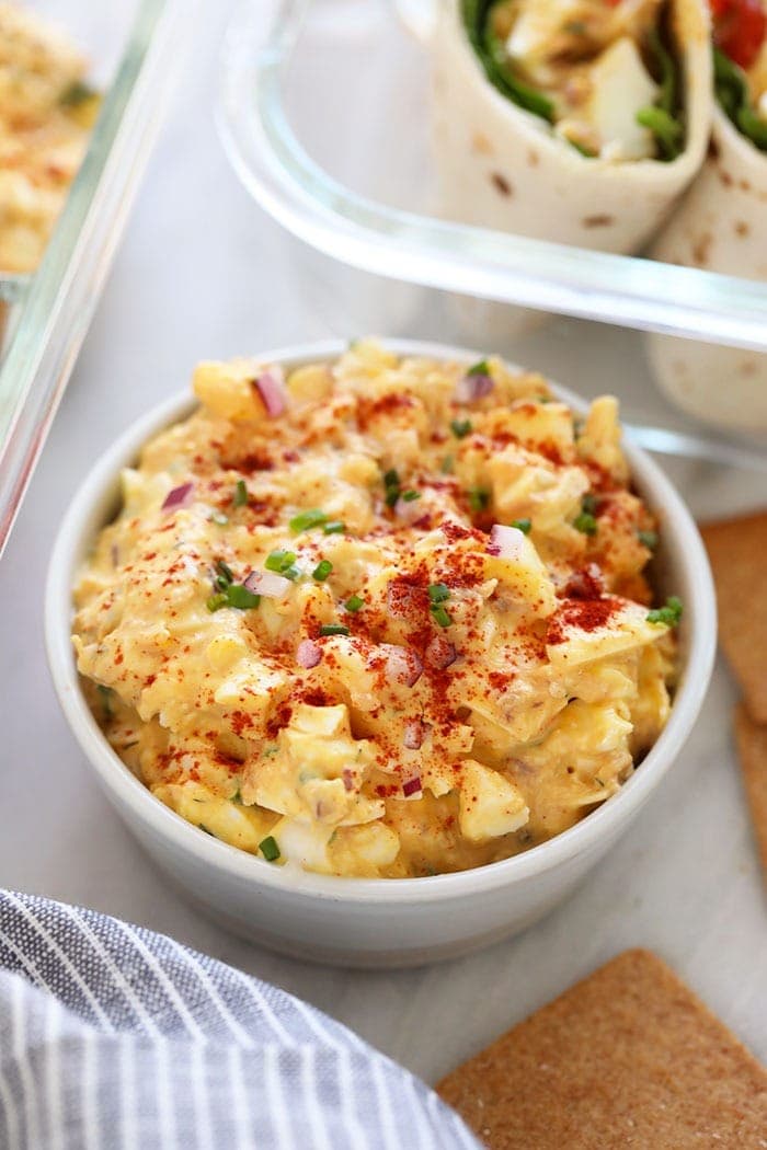 tuna egg salad in a bowl