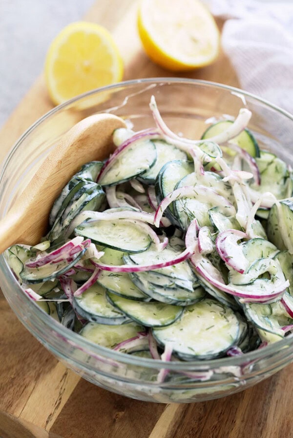 cucumber salad in a bowl