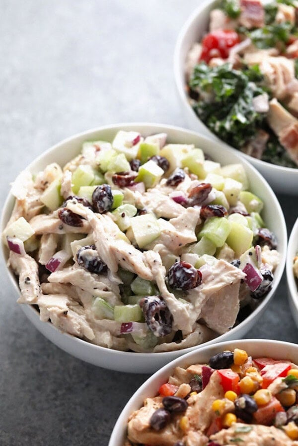 Greek yogurt chicken salad with cranberries and corn.