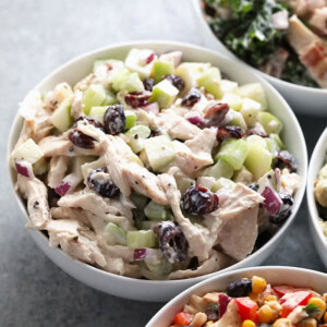 A Greek yogurt chicken salad with cranberries.