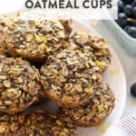 Baked lemon blueberry oatmeal cups on a plate.