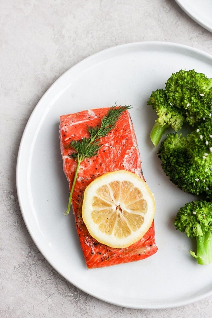 Sous vide salmon on a plate.