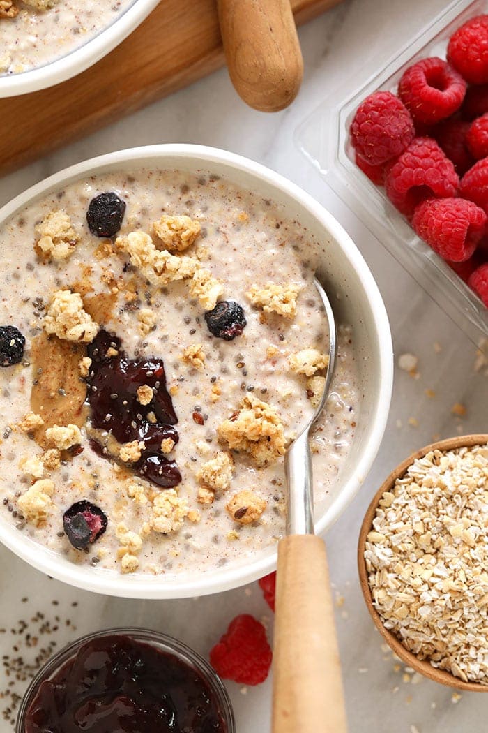 Overnight Steel Cut Oats in bowl.