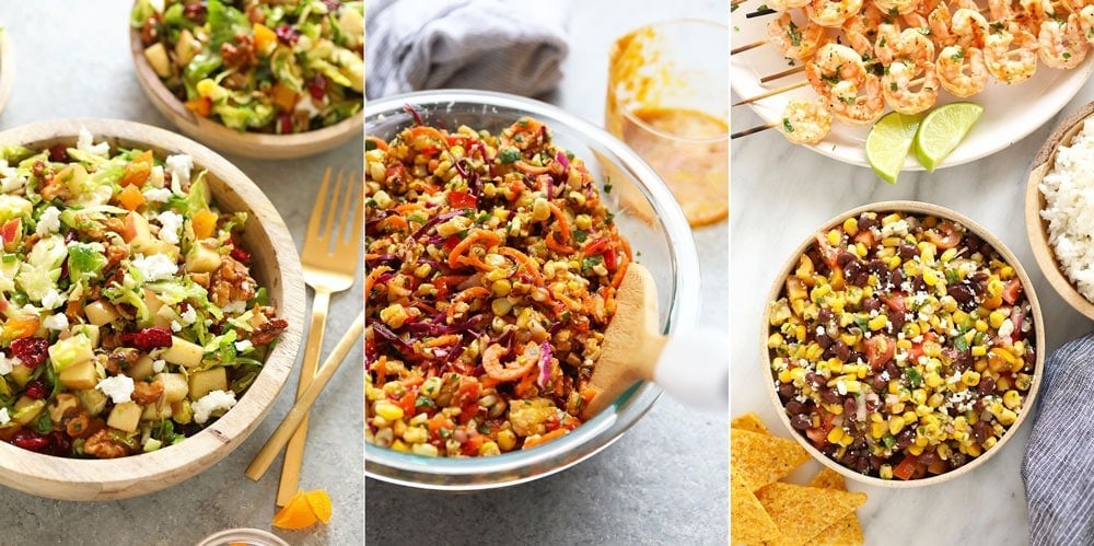 Brussel sprout salad, thai corn salad, black bean and corn salad