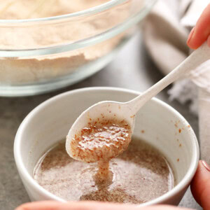 A flax egg in a bowl.