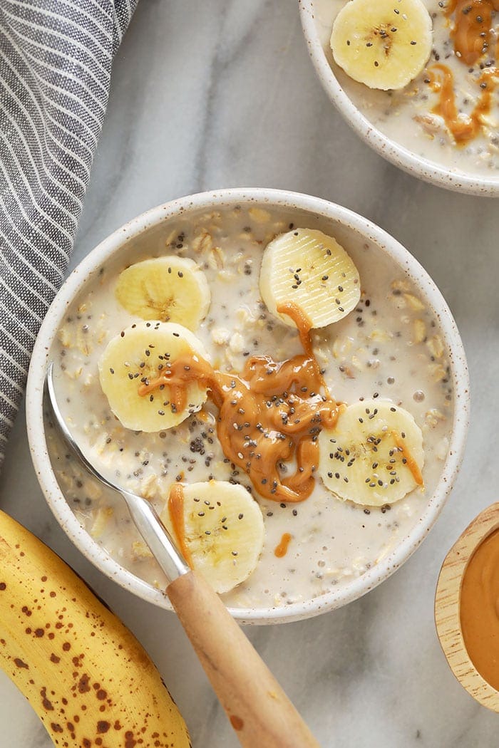 creamy banana overnight oats in a bowl