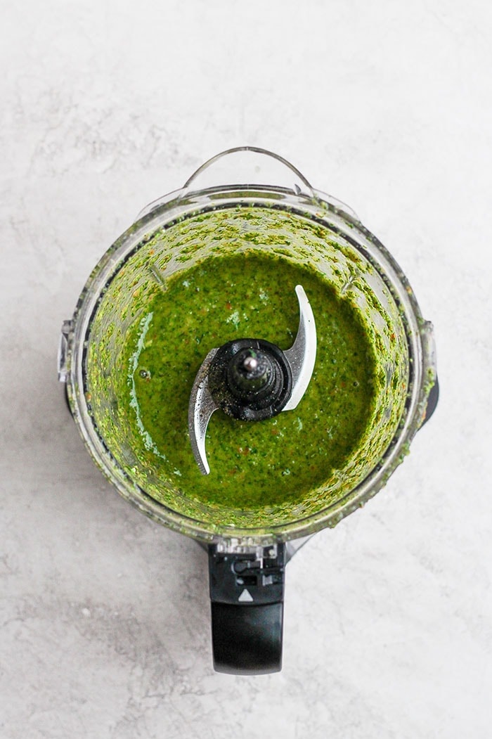 chimichurri sauce mixed up in a food processor