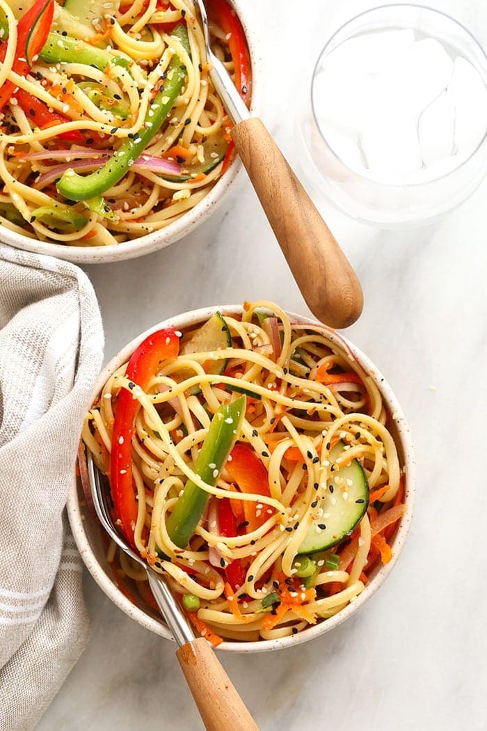 cold asian noodle salad in a bowl