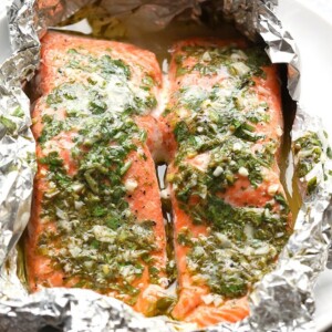 grilled salmon in foil pack with herbs and butter