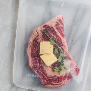 sous vide steak in bag.