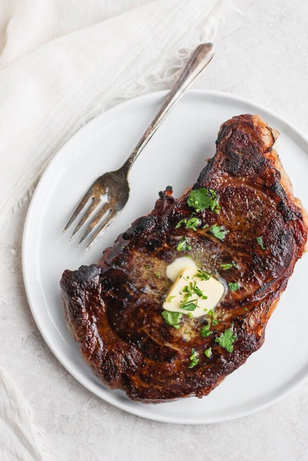 sous vide steak with butter on top