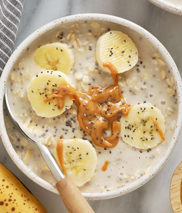 creamy banana overnight oats in a bowl