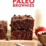 Paleo brownies displayed on a cutting board.