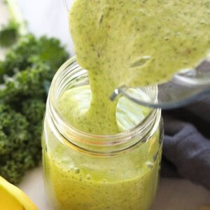 serving kale smoothie.