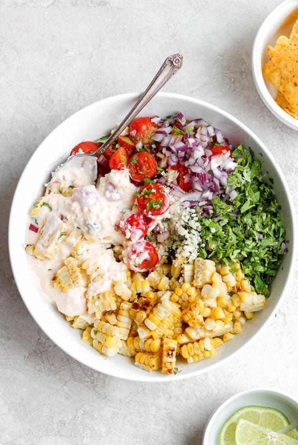 Street corn salad recipe in a bowl