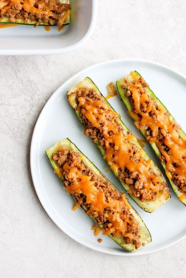 taco zucchini boats on a plate