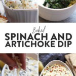 Four pictures of Lightened Up Spinach and Artichoke Dip.