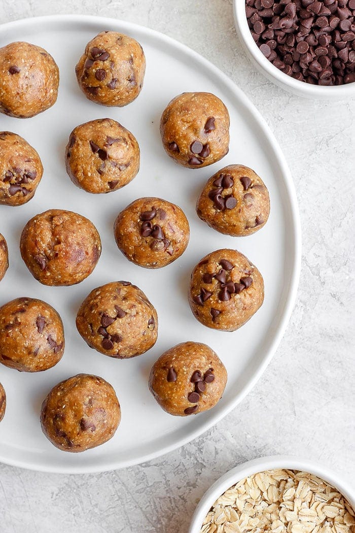 cookie dough energy balls on plate