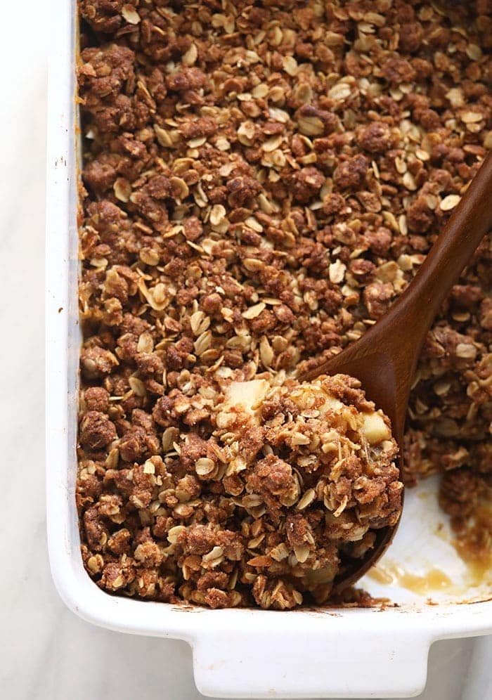 apple crisp in baking dish