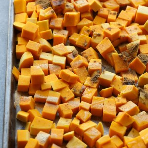 How to roast butternut squash on a baking sheet.