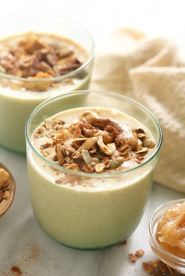 apple smoothies in glasses ready to be enjoyed