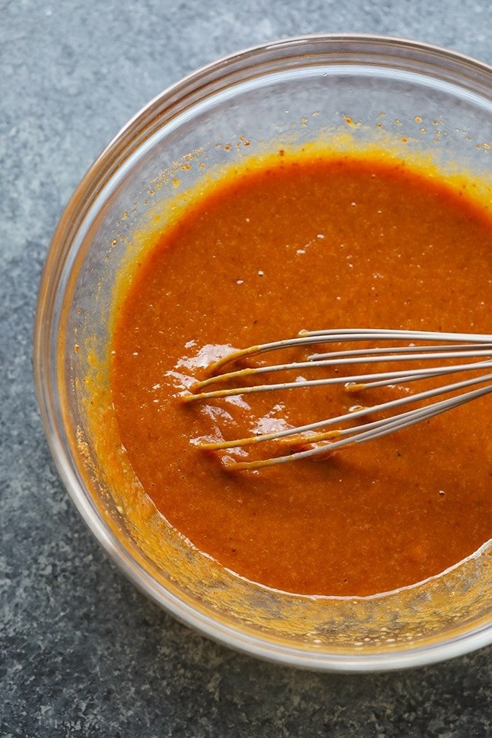 Pumpkin muffin batter in a bowl