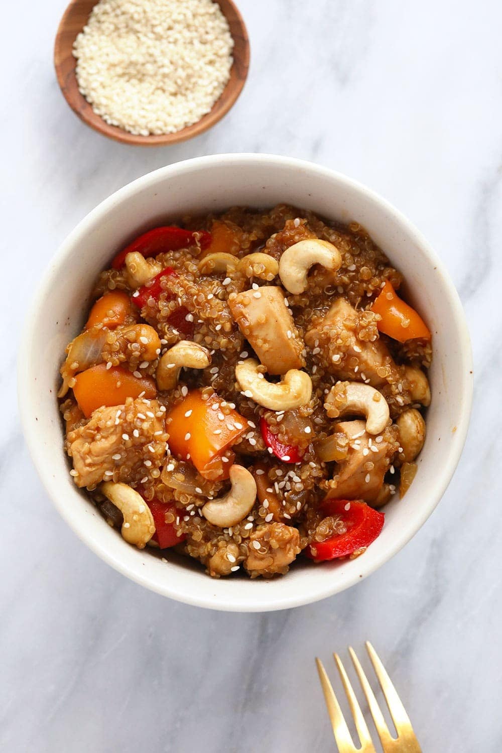 cashew chicken in bowl