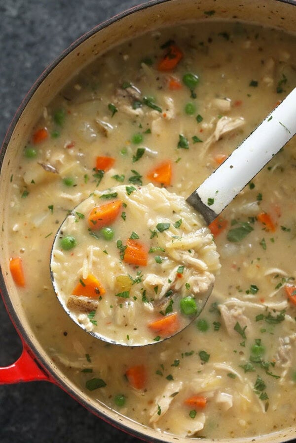 creamy chicken noodle soup in bowl