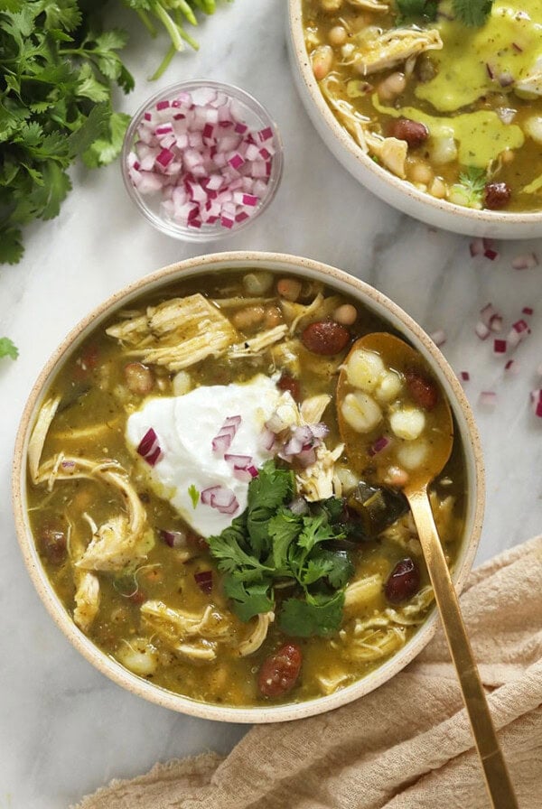 bowl of green chicken chili