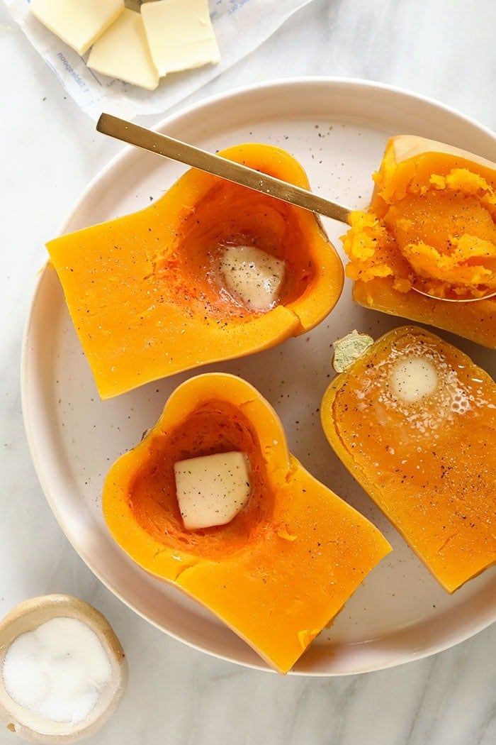 Cooked butternut squash with butter