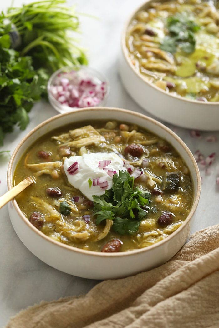 green chili in bowl with Greek yogurt