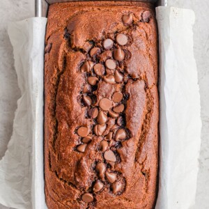 pumpkin bread in loaf pan.