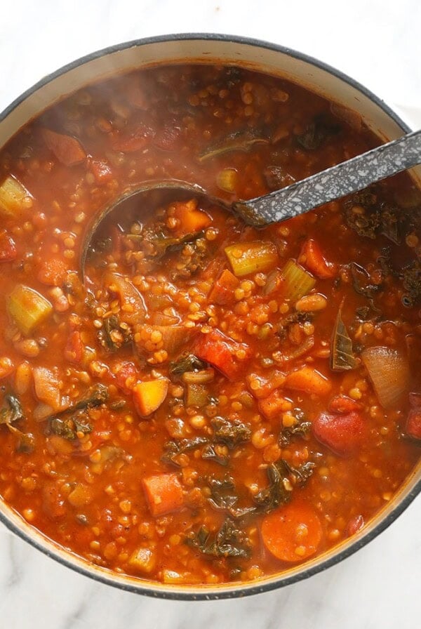 A hearty Sweet Potato Lentil Stew packed with vegetables.