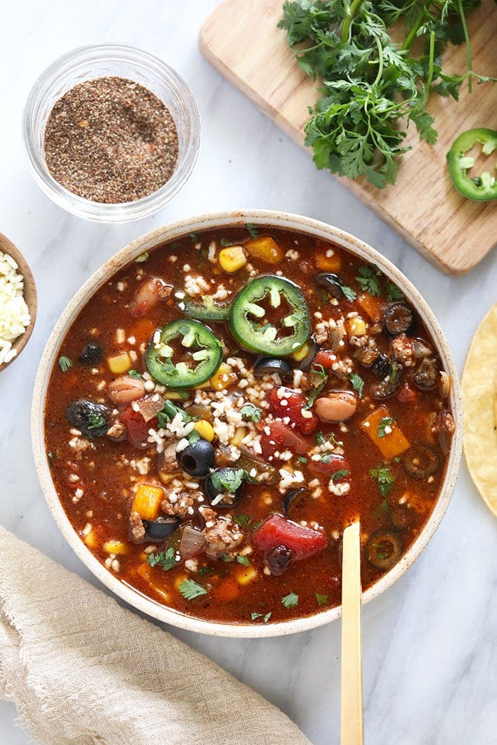 slow cooker taco soup in a bowl