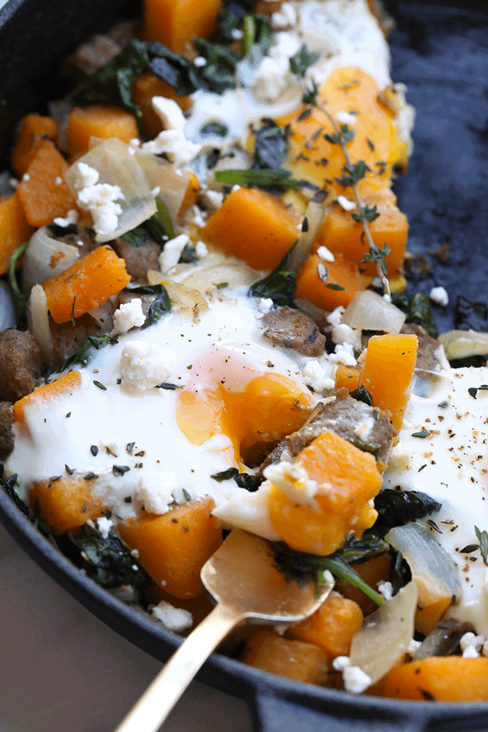 butternut squash in a cast iron