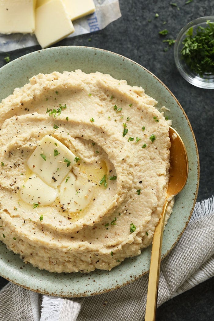 Cauliflower mashed potatoes in a bowl