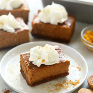 pumpkin cheesecake bar on a plate