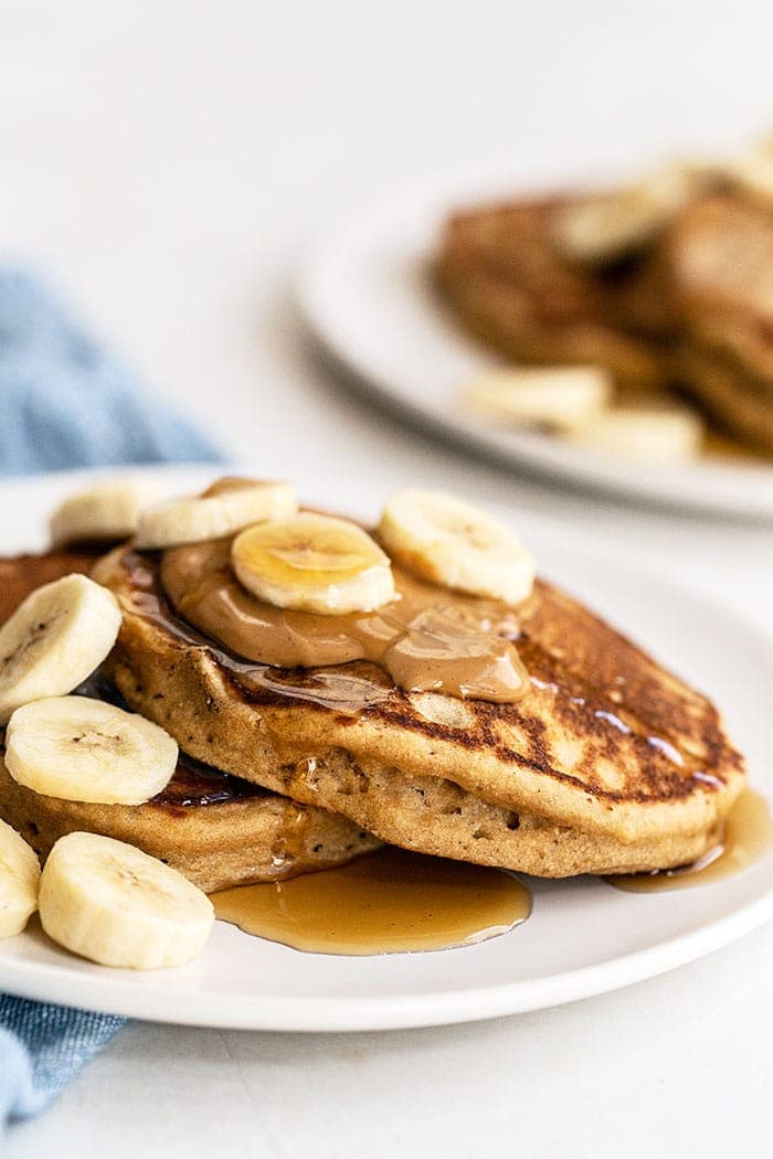 A plate of peanut butter banana pancakes