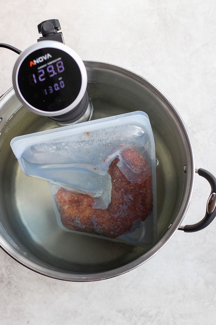 Sous vide pork in pot.