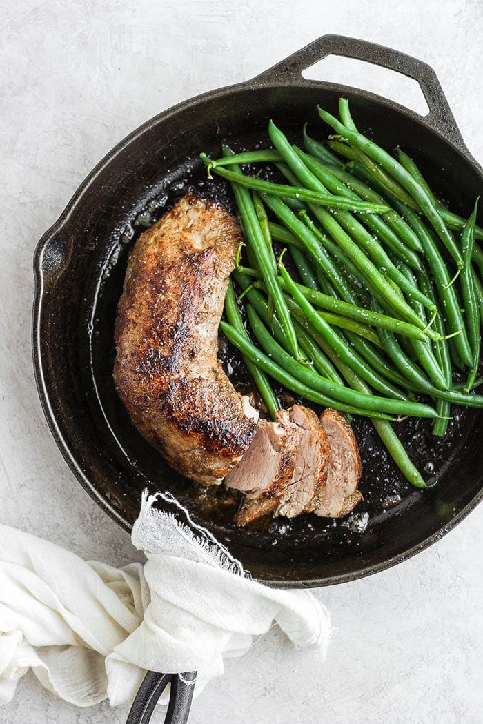 Pork tenderloin and green beans.