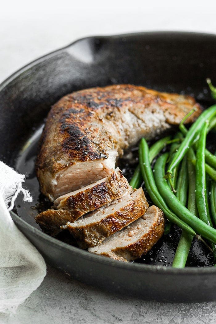 Pork tenderloin in cast iron.