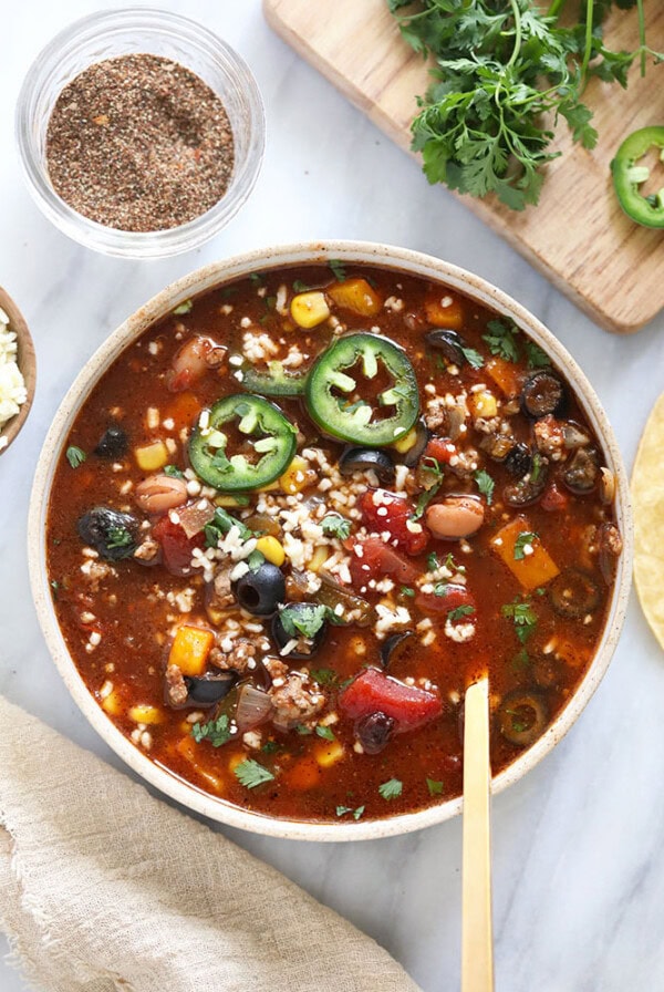 slow cooker taco soup in a bowl