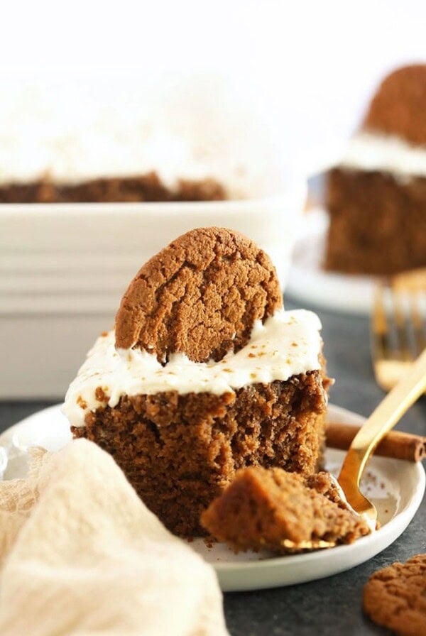 slice of gingerbread on a plate